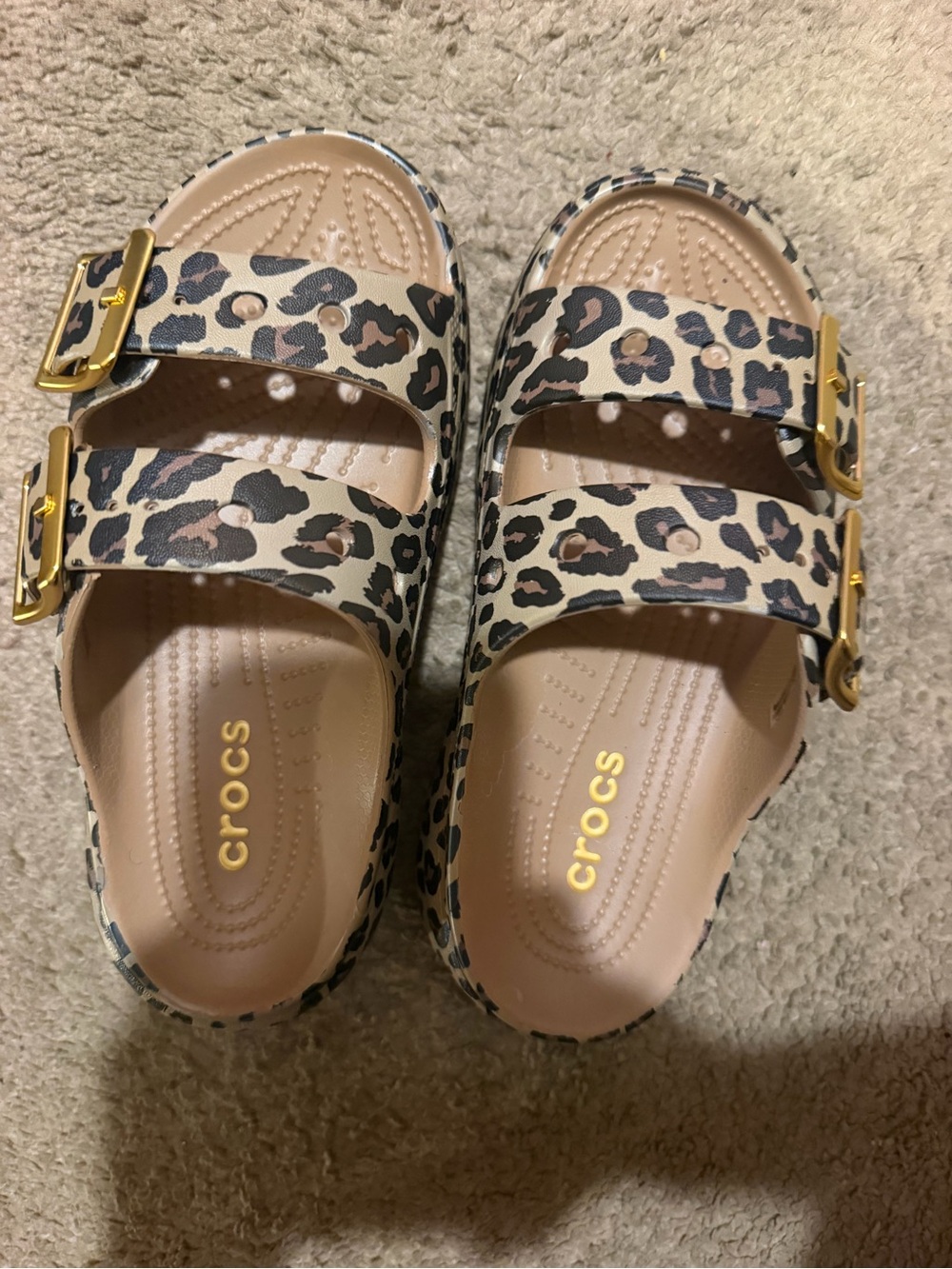 CROCS women Leopard Print Dual-Strap Slide Sandals - Tan/Black viral on TikTok